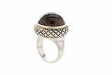 Italian Sterling Silver ring with 14K solid yellow gold accent and a smoky quartz center stone
