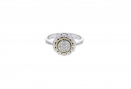 Italian Sterling Silver Ring with 0.24ct diamonds and 14K solid yellow gold accents