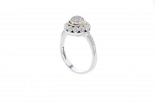 Italian Sterling Silver Ring with 0.24ct diamonds and 14K solid yellow gold accents