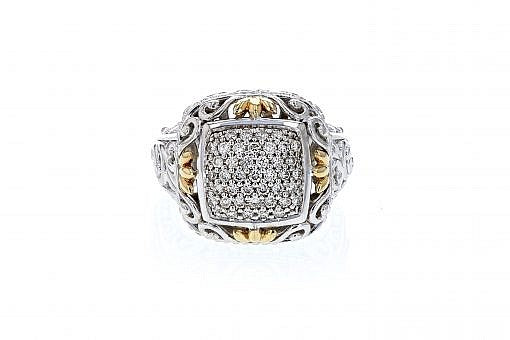Italian Sterling silver ring with 0.59ct diamonds and 14K solid yellow gold