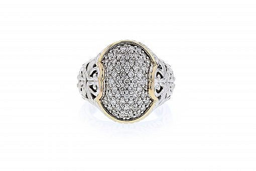 Italian sterling silver ring with 0.75ct diamonds with 14K solid yellow gold accents