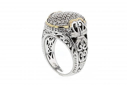 Italian sterling silver ring with 0.75ct diamonds with 14K solid yellow gold accents