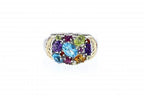 Italian Sterling Silver Ring with semiprecious stones totaling 3.42ct and 14K solid yellow gold accent