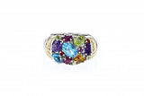 Italian Sterling Silver Ring with semiprecious stones totaling 3.42ct and 14K solid yellow gold accent