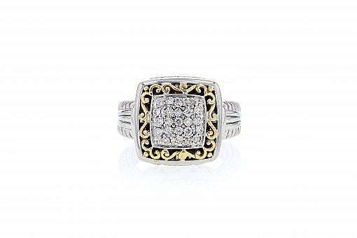 Italian sterling silver ring with 0.60ct diamonds and 14K solid yellow gold