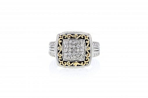Italian sterling silver ring with 0.60ct diamonds and 14K solid yellow gold
