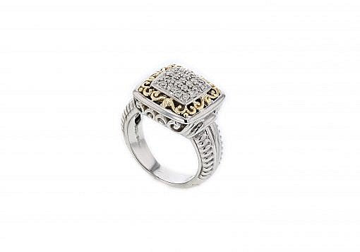 Italian sterling silver ring with 0.60ct diamonds and 14K solid yellow gold