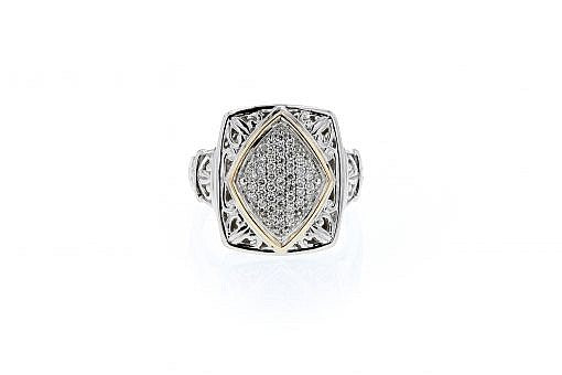 Italian sterling silver ring with 1/4ct diamond and solid 14K yellow gold accent