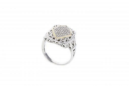 Italian sterling silver ring with 1/4ct diamond and solid 14K yellow gold accent