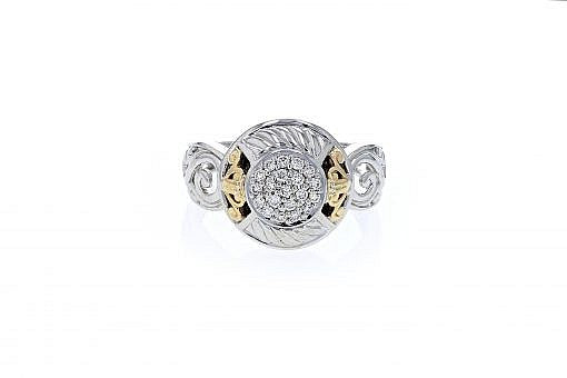 Italian sterling silver ring with 0.26ct diamonds and solid 14K yellow gold accent