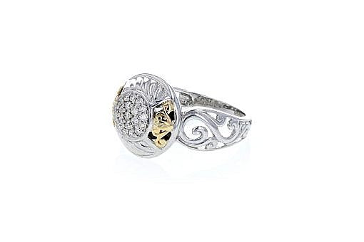 Italian sterling silver ring with 0.26ct diamonds and solid 14K yellow gold accent