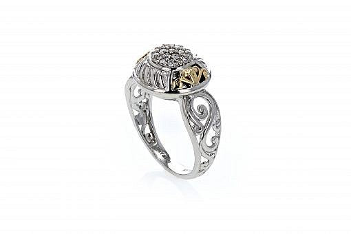 Italian sterling silver ring with 0.26ct diamonds and solid 14K yellow gold accent