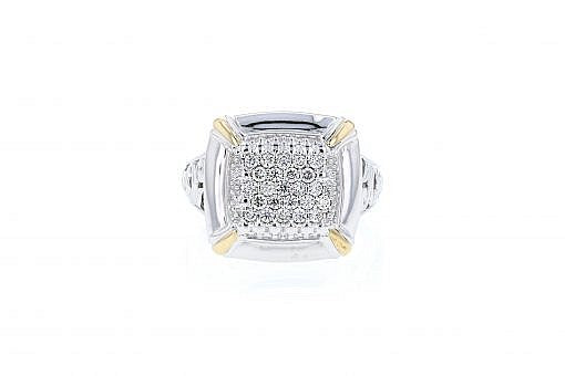 Italian sterling silver ring with 2/5ct diamonds and solid 14K yellow gold accent