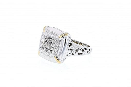 Italian sterling silver ring with 2/5ct diamonds and solid 14K yellow gold accent