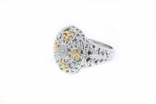 Italian sterling silver ring with 0.10ct diamonds and solid 14K yellow gold accents