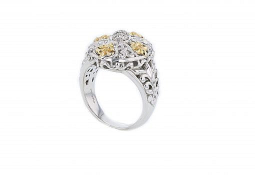 Italian sterling silver ring with 0.10ct diamonds and solid 14K yellow gold accents