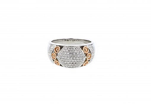 Italian sterling silver ring with 0.30ct diamonds and solid 14K rose gold accents