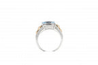 Italian sterling silver ring with a blue topaz center and 0.05ct diamond with 14K solid rose gold accent
