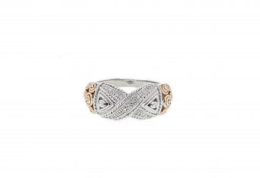 Limited Edition Italian sterling silver ring with 0.20ct diamonds and solid 14K rose gold accents