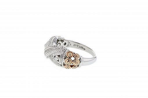 Limited Edition Italian sterling silver ring with 0.20ct diamonds and solid 14K rose gold accents