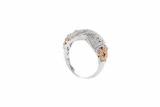 Limited Edition Italian sterling silver ring with 0.20ct diamonds and solid 14K rose gold accents