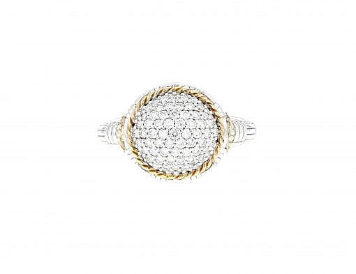 Limited Edition Italian sterling silver ring with 0.79ct diamonds and solid 14K yellow gold accents