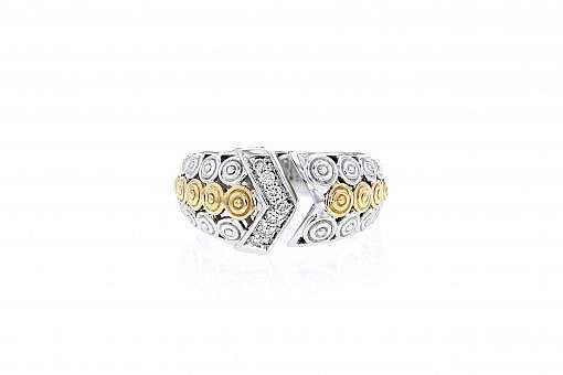 Italian sterling silver ring with 0.16ct diamonds and solid 14K yellow gold accent