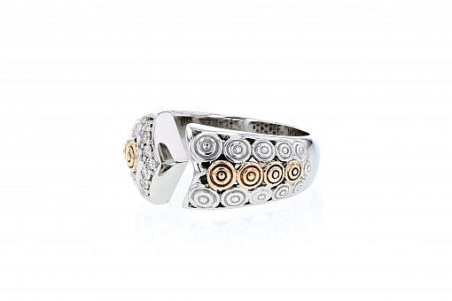 Italian sterling silver ring with 0.16ct diamonds and solid 14K rose gold accent