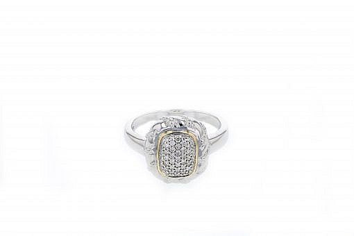 Italian sterling silver ring with 0.25ct diamonds and solid 14K yellow gold accents