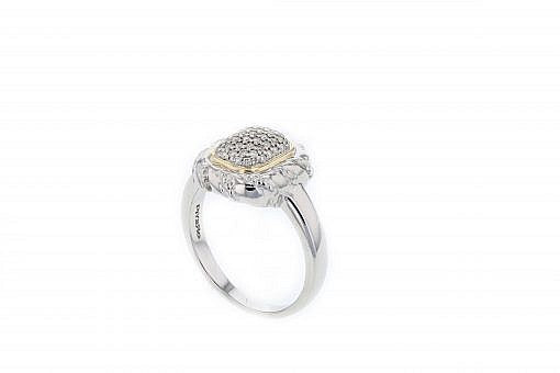 Italian sterling silver ring with 0.25ct diamonds and solid 14K yellow gold accents