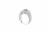 Italian sterling silver amethyst ring with 0.11ct diamonds and solid 14K yellow gold accents
