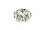 Italian Sterling Silver ring with 14K solid yellow gold accents and a 5.7ct. Rose Quartz center stone