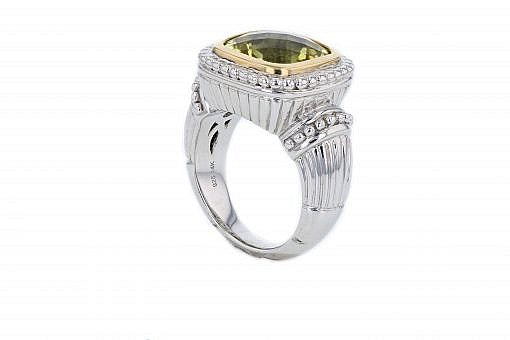 Italian Sterling Silver ring with 14K solid yellow gold accents and a 6.36ct. Lemon Quartz center stone