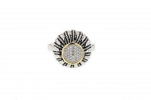 Limited Edition Italian sterling silver ring with 0.22ct diamonds and solid 14K yellow gold accents