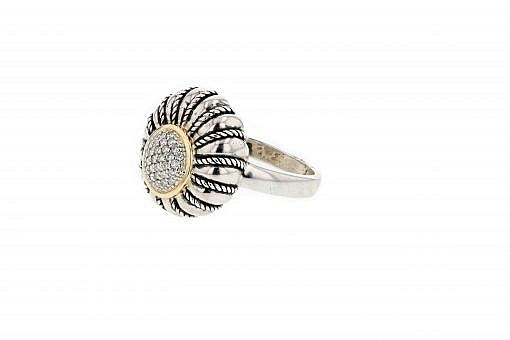 Limited Edition Italian sterling silver ring with 0.22ct diamonds and solid 14K yellow gold accents