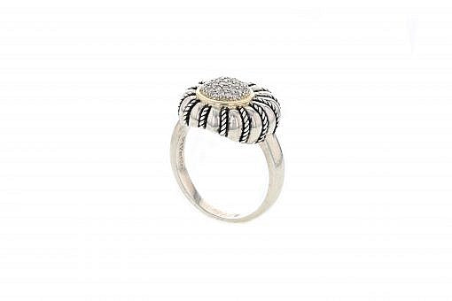Limited Edition Italian sterling silver ring with 0.22ct diamonds and solid 14K yellow gold accents