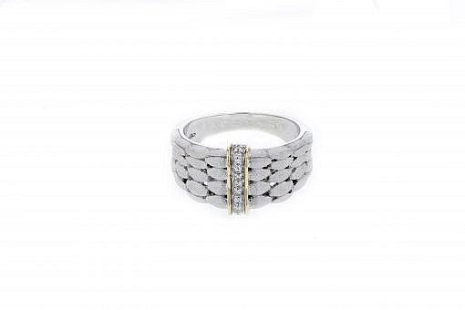 Italian sterling silver ring with 0.10ct diamonds, matte finish and 14K solid yellow gold accents