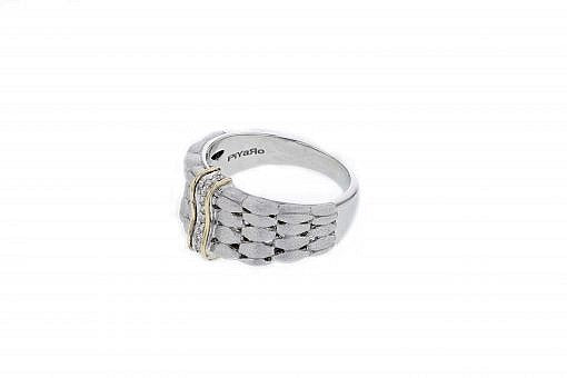 Italian sterling silver ring with 0.10ct diamonds, matte finish and 14K solid yellow gold accents