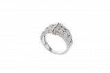 Italian sterling silver ring with 0.10ct diamonds, matte finish and 14K solid yellow gold accents
