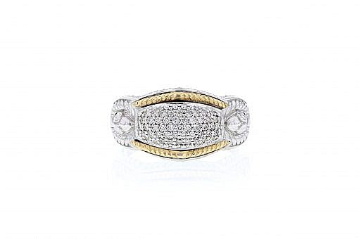 Italian sterling silver ring with 0.26ct. of diamonds and 14K solid yellow gold accent