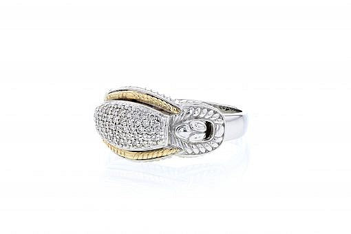 Italian sterling silver ring with 0.26ct. of diamonds and 14K solid yellow gold accent