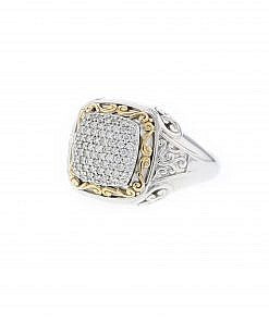Italian Sterling Silver Cluster Ring with 0.75ct diamonds and 14K solid yellow gold accents