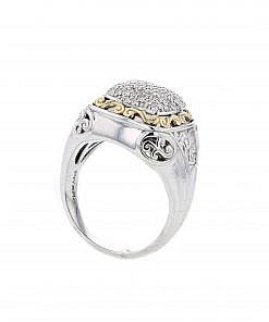 Italian Sterling Silver Cluster Ring with 0.75ct diamonds and 14K solid yellow gold accents