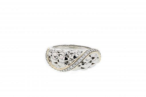 Italian sterling silver ring with 0.41ct diamonds and 14K solid yellow gold accents