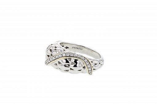 Italian sterling silver ring with 0.41ct diamonds and 14K solid yellow gold accents