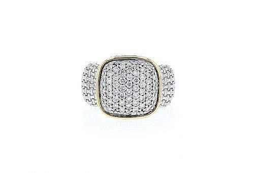 Italian sterling silver ring with 0.86ct diamonds and 14K solid yellow gold accent