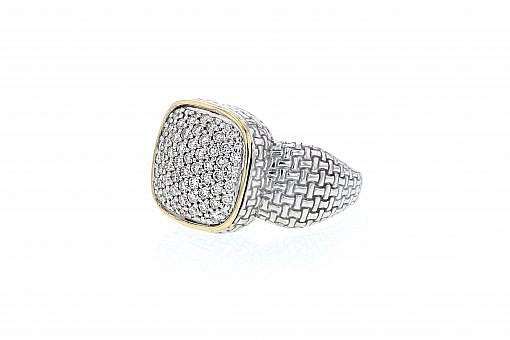 Italian sterling silver ring with 0.86ct diamonds and 14K solid yellow gold accent