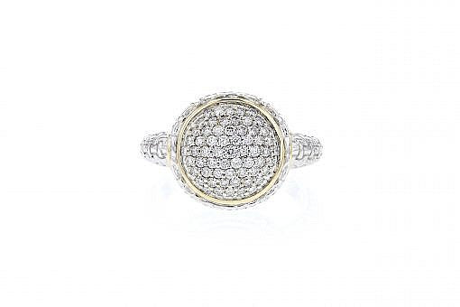 Italian Sterling Silver Ring with 0.79ct diamonds and 14K solid yellow gold accents