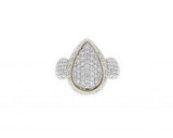 Italian Sterling Silver Pear Shaped Ring with 0.55ct. diamonds and 14K solid yellow gold accents