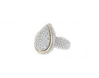 Italian Sterling Silver Pear Shaped Ring with 0.55ct. diamonds and 14K solid yellow gold accents